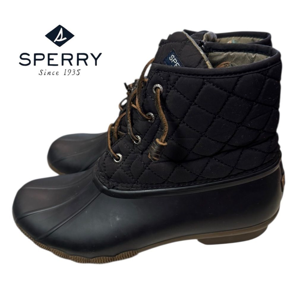Sperry Top-Sider Women's Saltwater Black Quilted Ankle Boots Booties 11 - Picture 2 of 6